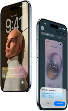 İki adet iPhone Air’in önden ve yandan dış görünümü, ince profil, Kilit Ekranı, görsel zeka özelliği kullanılıyor