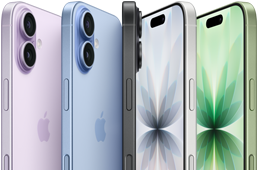 iPhone 17, önden dış görünüm, arkadan dış görünüm, yandan dış görünüm, beş renk seçeneği: Lavanta, Sis Mavisi, Siyah, Beyaz ve Ada Çayı