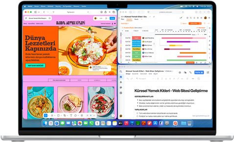 Birden fazla uygulamanın açık olduğu MacBook Air ekranı