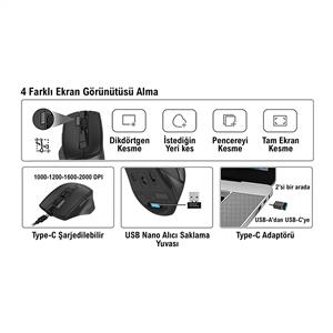 A4TECH FB45CS BLACK AIR2 ŞARJLI SESSİZ BLUETOOTH KABLOSUZ MOUSE-SİYAH
