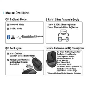 A4TECH FB45CS BLACK AIR2 ŞARJLI SESSİZ BLUETOOTH KABLOSUZ MOUSE-SİYAH