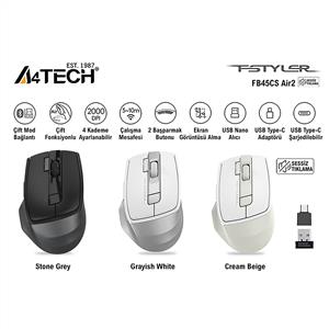 A4TECH FB45CS BLACK AIR2 ŞARJLI SESSİZ BLUETOOTH KABLOSUZ MOUSE-SİYAH
