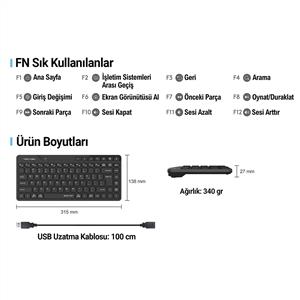 A4TECH FBK26CS AS BLACK BLUETOOTH MİNİ SESSİZ KLAVYE