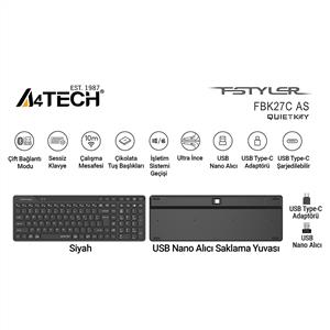 A4TECH FBK27CS AS BLACK BLUETOOTH SESSİZ KLAVYE