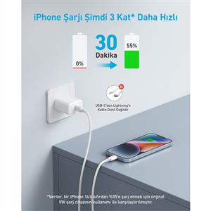 Anker 20W USB C Hızlı Şarj Cihazı - Beyaz