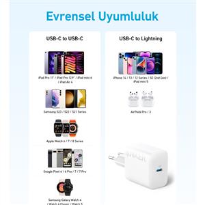 Anker 20W USB C Hızlı Şarj Cihazı - Beyaz