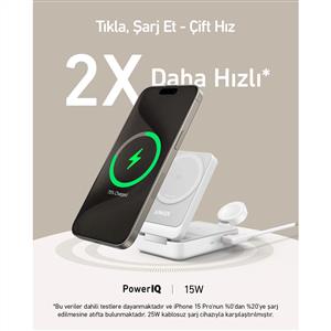 Anker MagGo Kablosuz Şarj İstasyonu (Katlanabilir 3'ü 1 Arada) - Beyaz