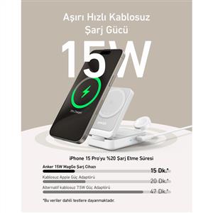 Anker MagGo Kablosuz Şarj İstasyonu (Katlanabilir 3'ü 1 Arada) - Beyaz