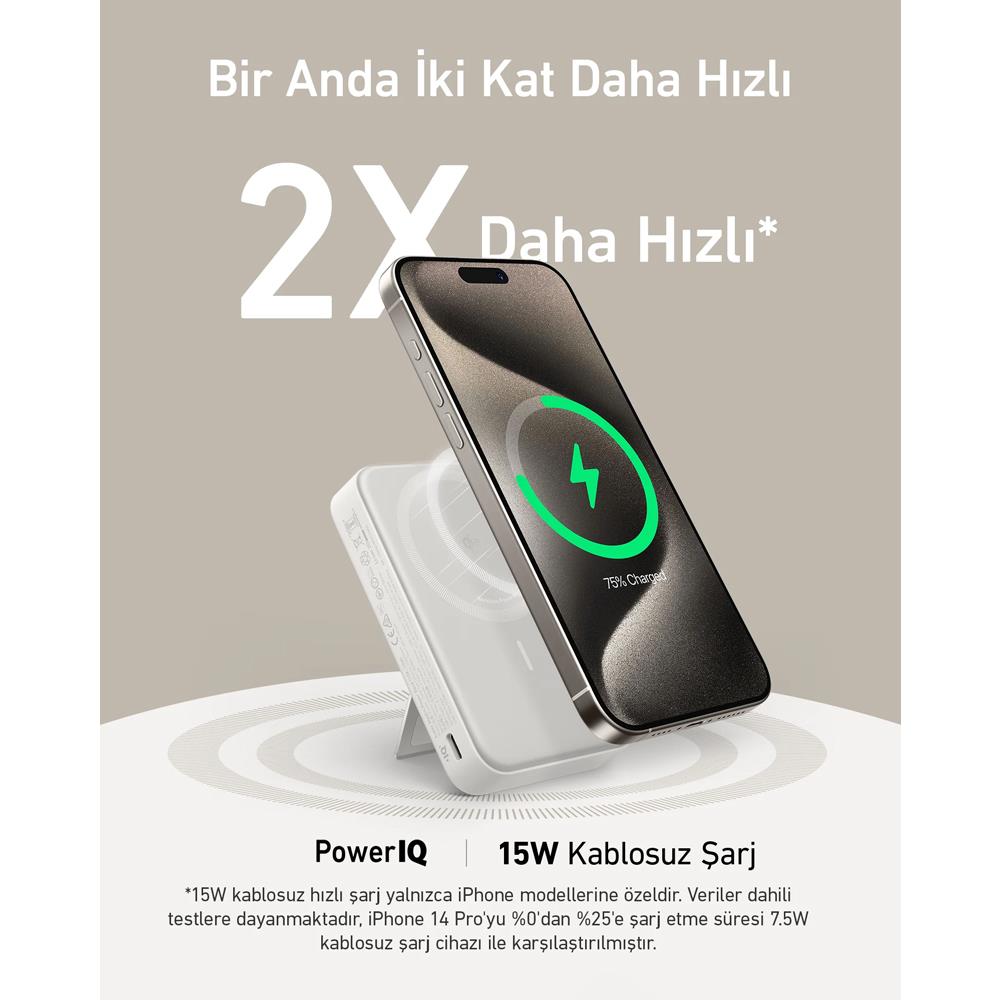 Anker MagGo PowerBank 10000mAh - Beyaz - Vatan Bilgisayar