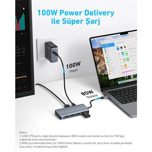 Anker USB-C Hub (7-in-1, Dual Display) - Gri