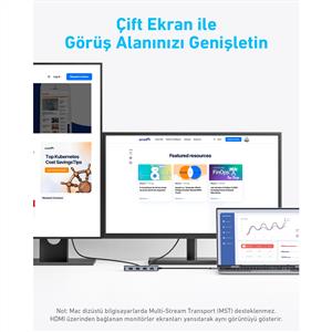 Anker USB-C Hub (7-in-1, Dual Display) - Gri