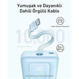 Anker Zolo Powerbank 10.000 mAh 30W ( Dahili USB-C Kablolu ) - Siyah