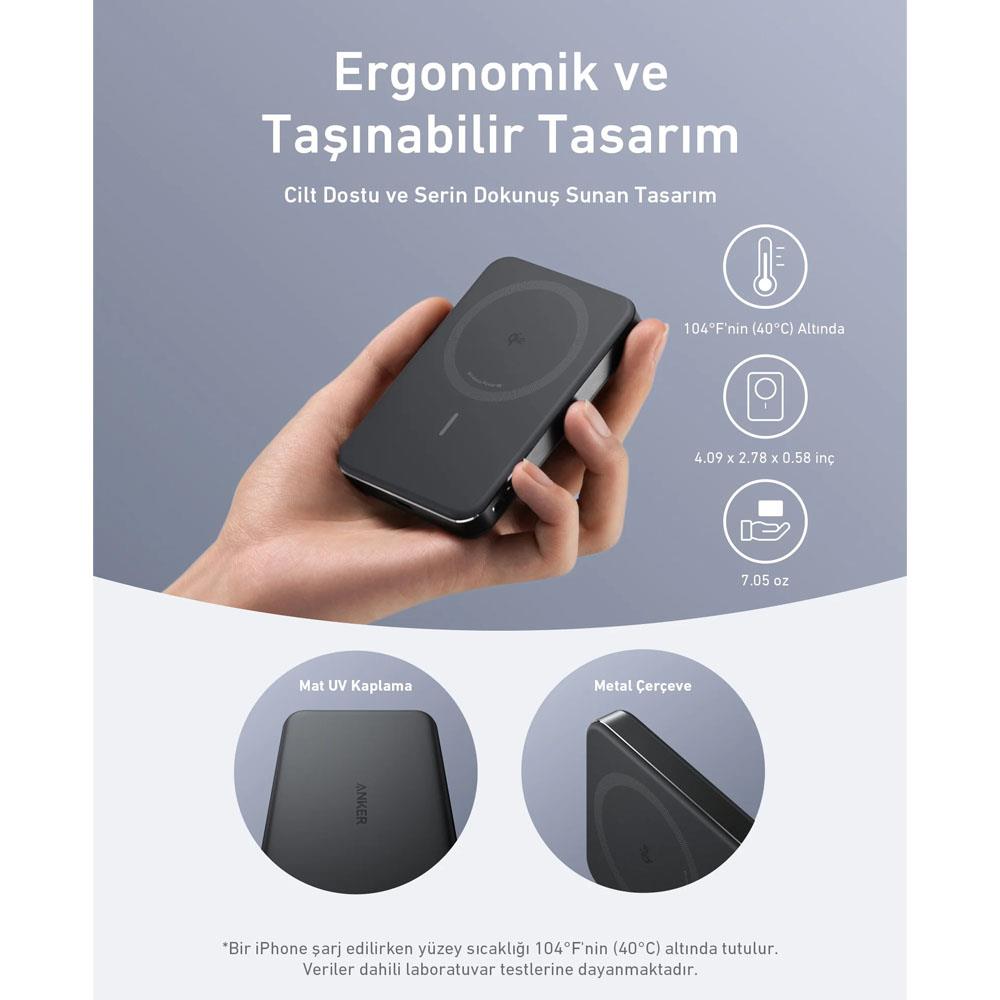 Anker MagGo Powerbank 10.000 mAh 15W-30W - Siyah - Vatan Bilgisayar