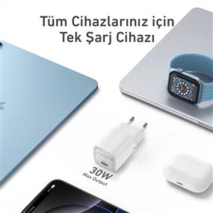 Anker Nano USB-C GaN 30W Hızlı Şarj Cihazı - Beyaz