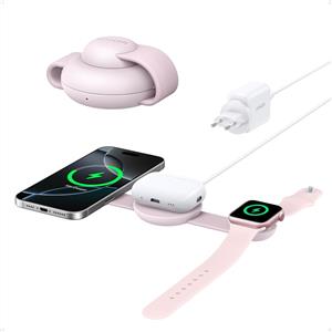 Anker MagGo 3in1 Kablosuz Katlanır Şarj Cihazı - Pembe