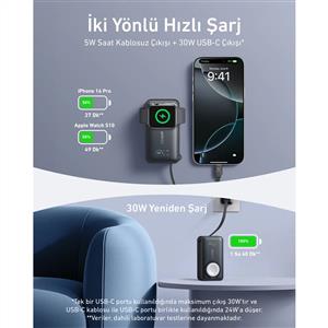 Anker MagGo Power Bank (10K, 35W, Apple Watch Uyumlu) - Siyah