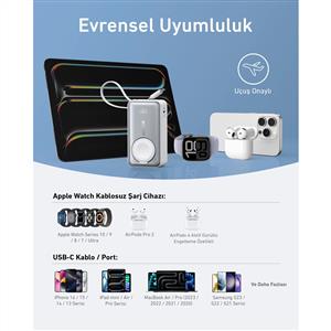 Anker MagGo Power Bank (10K, 35W, Apple Watch Uyumlu) - Beyaz