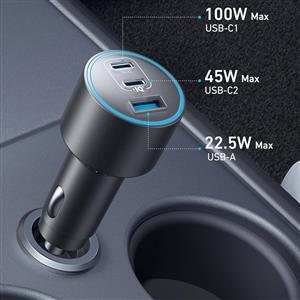 Anker 167.5W Araç Şarjı 3 Port + 1m. Type-C Kablo - Siyah