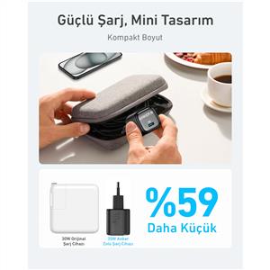 Anker Nano USB C GaN 30W, PD 3.0  PPS Hızlı Şarj Cihazı - Siyah