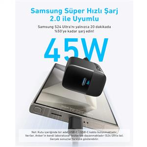 Anker 45W USB-C Şarj Cihazı + C Kablo Siyah