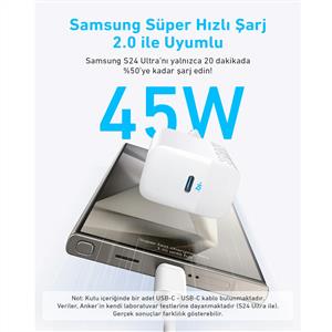 Anker 45W USB-C Şarj Cihazı + C Kablo Beyaz
