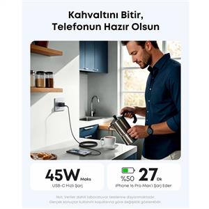Anker Nano 45w Şarj Cihazı (USB-C Kablo Dahil) - Siyah