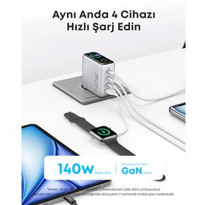 Anker 140W Laptop Şarj Cihazı + USB-C Kablo - Beyaz