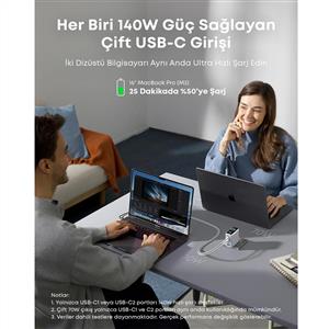 Anker 140W Laptop Şarj Cihazı + USB-C Kablo - Beyaz