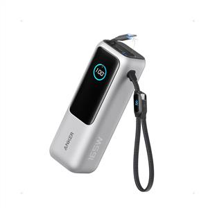 Anker Power Bank (25K, 165W, Built-In USB-C and Retractable Cable) Silver