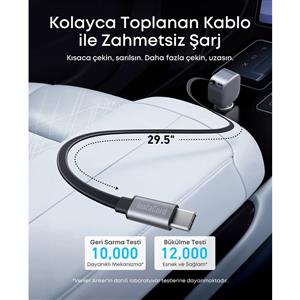 Anker Nano Araç Şarjı (75W, USB-C Port, USB-C Cable) - Gri