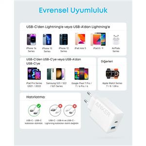 Anker 20W Şarj Aleti ( 2 Portlu ) - Beyaz