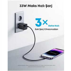 Anker 323 33w Şarj Adaptörü ( 1 Usb-c + 1 Usb ) - Siyah