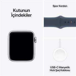 Apple Watch SE GPS 40mm Akıllı Saat Silver Aluminium Case with Storm Blue Sport Band - S/M