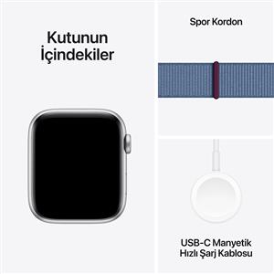 Apple Watch SE GPS 44mm Akıllı Saat Silver Aluminium Case with Winter Blue Sport Loop-NEW