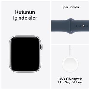 Apple Watch SE GPS + Cellular 44mm Akıllı Saat Silver with Storm Blue Sport Band - M/L
