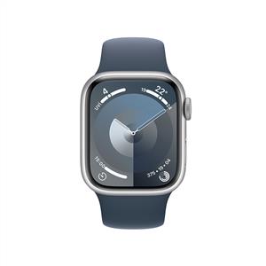 Apple Watch Series 9 GPS 41mm Akıllı Saat Silver with Storm Blue Sport Band - M/L