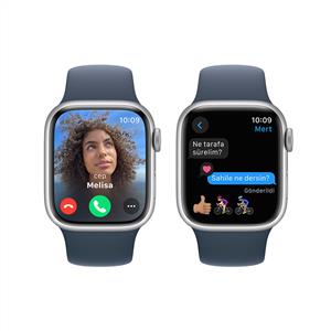 Apple Watch Series 9 GPS 41mm Akıllı Saat Silver with Storm Blue Sport Band - M/L