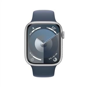 Apple Watch Series 9 GPS 45mm Akıllı Saat Silver with Storm Blue Sport Band - M/L