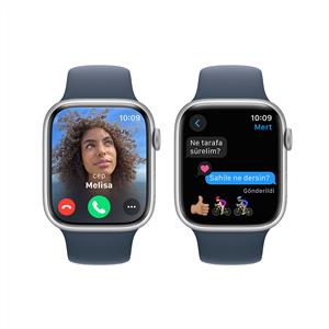 Apple Watch Series 9 GPS 45mm Akıllı Saat Silver with Storm Blue Sport Band - S/M