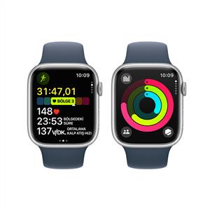 Apple Watch Series 9 GPS 45mm Akıllı Saat Silver with Storm Blue Sport Band - S/M