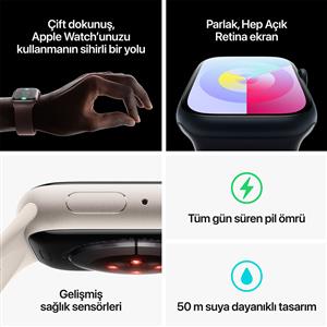 Apple Watch Series 9 GPS 45mm Akıllı Saat Silver with Storm Blue Sport Band - S/M