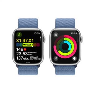 Apple Watch Series 9 GPS 45mm Akıllı Saat Silver with Winter Blue Sport Loop