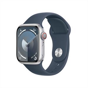 Apple Watch Series 9 GPS + Cellular 41mm Silver with Storm Blue Sport Band - S/M