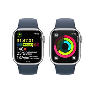 Apple Watch Series 9 GPS + Cellular 41mm Silver with Storm Blue Sport Band - M/L