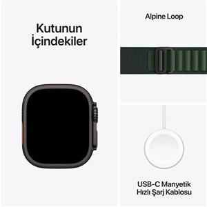 Apple Watch Ultra 2 GPS + Cellular 49mm Siyah Titanyum Kasa Koyu Yeşil Alpine Loop - M