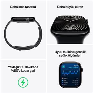 Apple Watch Series 10 GPS + Cellular 46mm Simsiyah Alüminyum Kasa Siyah Spor Kordon - M/L