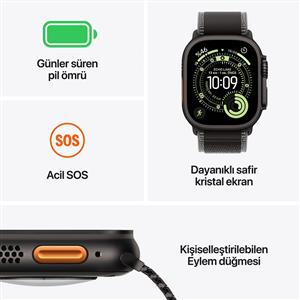 Apple Watch Ultra 3 GPS + Cellular 49mm Siyah Titanyum Kasa  Siyah Titanyum Milano Loop L
