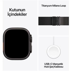 Apple Watch Ultra 3 GPS + Cellular 49mm Siyah Titanyum Kasa  Siyah Titanyum Milano Loop L