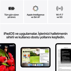 Ipad Mini A20 Pro 256GB WIFI+Cellular 8.5''Nano-Texture Ekran iPadOS Tablet Midnight