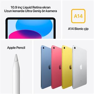 iPad 10.Nesil 256GB Wi-Fi 10.9''Liquid Retina Ekran iPadOS Tablet Silver